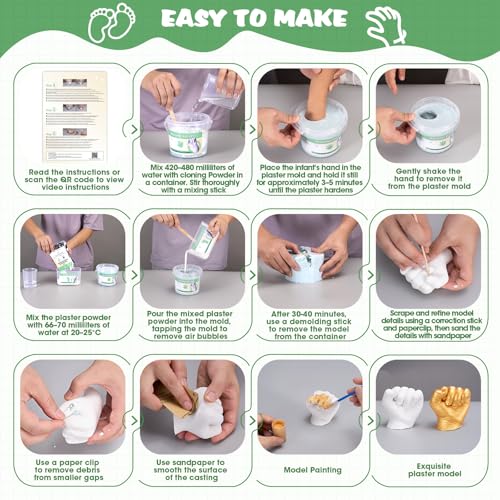Noosuna Baby Hand and Foot Casting Kit (4 Pack), 3D Moulding Gift Set, Multiple Accessories, Baby Casting Kit for Babies 0–9 Months Old, Baby Shower, New Mom Gift, Newborn Keepsake