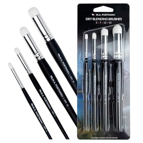 WA Portman Blending Brush Set – 4 Soft Synthetic Acrylic Blending Brushes for Dry Brush Miniature Painting – Durable & Ideal for Smooth Transitions in Pastels, Charcoal, Watercolor, Ink & Acrylics - color: Blending