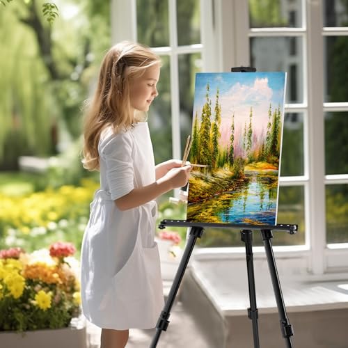 Art Easel for Painting and Display – Adjustable Floor 66 Inch Folding Metal Easel Stand for Sign - Table Top Canvas Stand - Portable Drawing Paint Heavy Duty for Artists Adults Holder or Teen - style: 66B 1-Pack