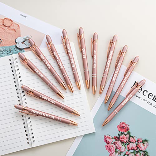 PASISIBICK 12 Pieces Rose Gold Inspirational Motivational Quotes Snarky Screen Touch Stylus Ballpoint Pens, Office Encouraging Scriptures, Black Ink (Rose Gold,Motivational) - color: Rose Gold,Motivational