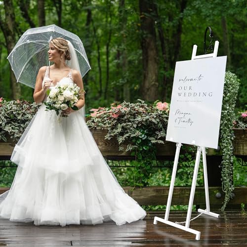 Easel Stand, 13.5" x 53.5" Adjustable Height Metal Easel Display Stand, Square Tube White - color: White