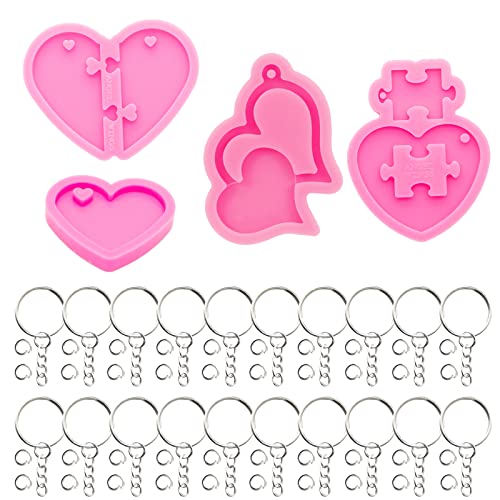 64Pcs Heart Silicone Keychains Molds Set- 4Pcs Different Heart Silicone Molds Epoxy Resin Mold, with Key Rings & Jump Rings for DIY Keychain Pendant, Necklace Jewelry Making Craft