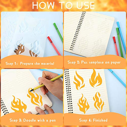 5 Sheets Flame Stencil Airbrush Flame Fire Stencil Fire Reusable Templates Painting Decor Template for Arts Window Wall Crafts Painting Decorations(7.9 x 5.5 Inch) - size: 7.9 x 5.5 Inch