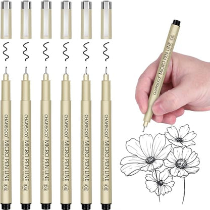 06 Micro Pen, Black Fine Point Pen with Waterproof Archival Ink, 0.5mm Fineliner Ink Pens for Artist Illustration, Sketching, Anime, Manga, Technical Drawing and Scrapbooking - color: Black, style: 【06】