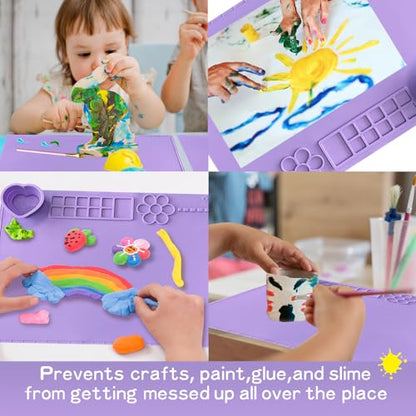 Silicone Painting Mat,20"X16"Large Silicone Art mat, Art Mat with Cup, Easy Clean up, Protects Surfaces Perfectly. for Paint, Color, Play with Clay/Play Dough.(Purple) - color: Purple