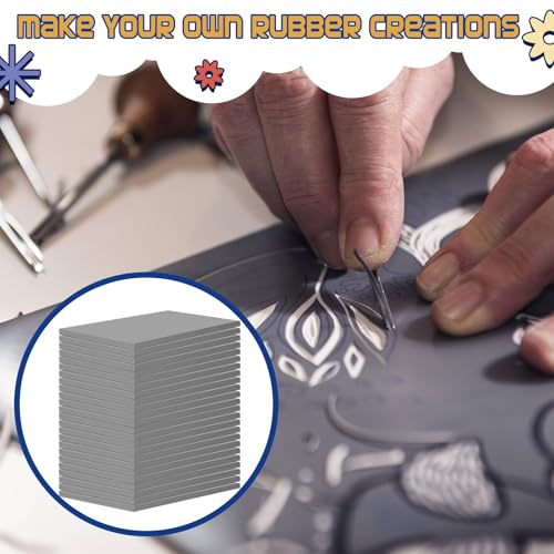 MotiMind 24 Pcs Gray Linoleum Block Rubber Stamp Carving Blocks Soft Linocut Blocks for Printmaking DIY Art Craft Projects and Scrapbooking (6 x 8 x 0.12 Inch)