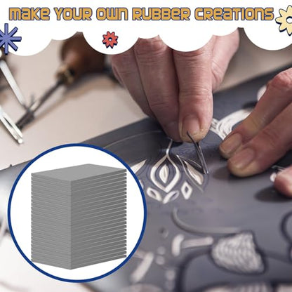 MotiMind 24 Pcs Gray Linoleum Block Rubber Stamp Carving Blocks Soft Linocut Blocks for Printmaking DIY Art Craft Projects and Scrapbooking (6 x 8 x 0.12 Inch)