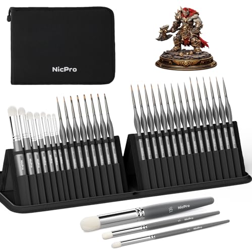 Nicpro Miniature Paint Brushes Dry Brush - 30 PCS Model Paint Brush Set with Nylon Case for Acrylic, Oil, Watercolor, Detail Paint Brush Drybrush for Model, Miniature Painting, Paint by Numbers, Craft - size: 30 PCS