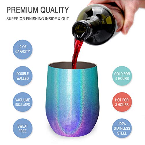 CHILLOUT LIFE 12 oz Stainless Steel Wine Tumbler with Lid - Double Wall Vacuum Insulated Wine Cup Glass Keeping Cold & Hot for Coffee, Champagne, Cocktails, Ice Cream - Mermaid Sparkle - color: Mermaid Sparkle, style: 1 Pack