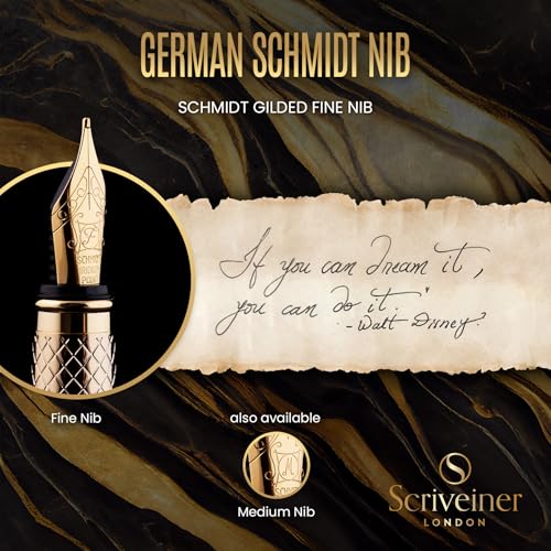 Scriveiner Luxury Fountain Pen - Stunning Luxury Pen, Real Gold Finish, Schmidt Gilded Nib (Fine), Converter, Best Pen Gift Set for Men & Women, Professional, Executive, Office, Nice Pens - color: 11. Gold, style: Fine Nib