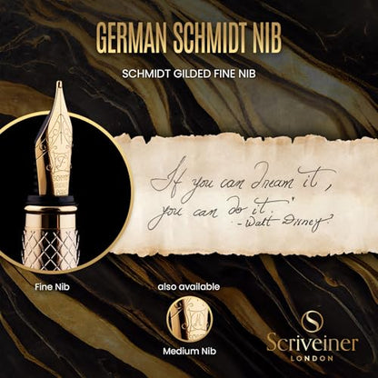 Scriveiner Luxury Fountain Pen - Stunning Luxury Pen, Real Gold Finish, Schmidt Gilded Nib (Fine), Converter, Best Pen Gift Set for Men & Women, Professional, Executive, Office, Nice Pens - color: 11. Gold, style: Fine Nib