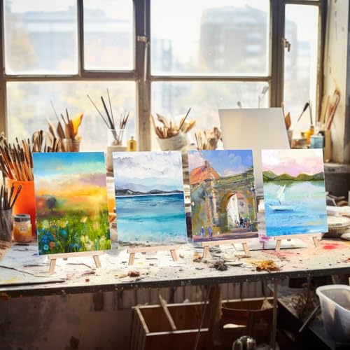 MotiMind 36 Pcs Mini Canvas and Easel Set for Painting, 6 x 8 Inch Canvas Panels with 8 Inch Wooden Easels for Oil Acrylic Painting Christmas Birthday Valentine's Mother's Day Art Crafts Party Favors - size: 6 x 8 Inch