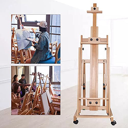 Versatile Portable Studio H-Frame Easel, Adjustable Height Beech Wood Studio Easel Folding Sketch Easel, Vertical and Horizontal Folding Sketch Easel Floor Easel Stand for Oil Painting, Sketch