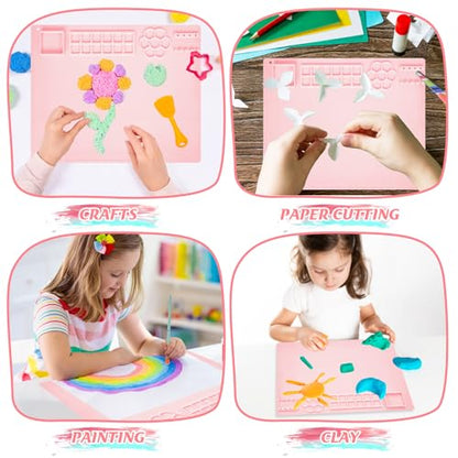 Painting Station, Paint Brush Cleaner (Pre-Assembled) and Silicone Painting Mat 20"X16" Silicone Art Mat with 10 Paint Brushes for Artist Kids Adults Birthday Gifts (Pink) - color: Pink