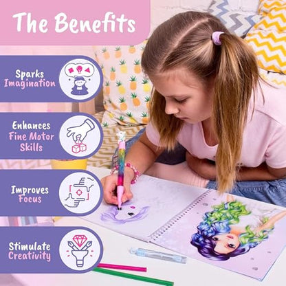 BSCOOL - Drawing, Coloring & Activity Book. Create Hairstyles with Stickers and Guides. Fashion Design Sketchbook for Kids 5 and up. Little Designer Book - Fashion Design for Kids. - color: Hairstyles Design Studio