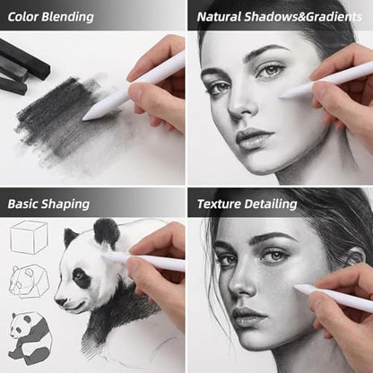 15 Pcs Blending Stumps for Drawing, Blending Sponge Pens and Sandpaper Pencil Sharpener Tortillions Paper Art Blenders for Sketching, Softness, Coloring Utensils