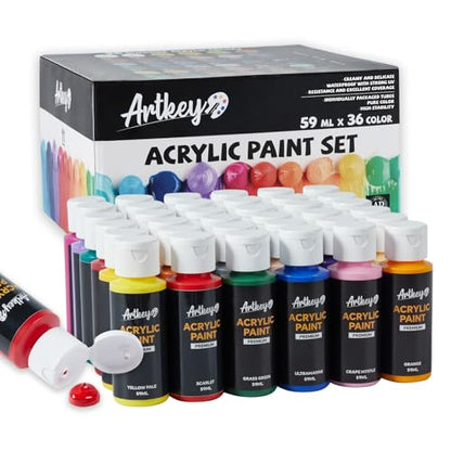 Artkey Acrylic Paint Set - 36 Colors 2 oz/59 ml Acrylic Paints Professional Artists Painting Kit for Canvases Fabric Rock Leather Easter Egg Wood Ceramic Glass Art Craft Painting - color: 36 Colors, style: Basics