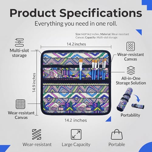 2 Pack Art Paint Brush Holder, Deluxe Bohemian Style Storage Organizer Roll-Up Case Bag with 20 Slot Pockets, Protects Artist Acrylic Oil Watercolor Paintbrushes(Bohemian)