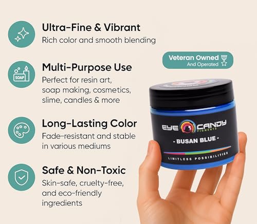 Eye Candy Pigments Premium Blue Mica Powder - Busan Blue (50gr) - for Epoxy, Resin, Soap, Paint, Woodworking, Acrylic Pouring, Bath Bombs, Fishing Lures - DIY Arts and Crafts Additive - color: Busan Blue