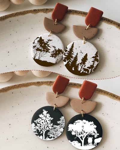 Puocaon Tree Clay Silk Screen - 6 Pcs Stencils for Polymer Jewelry, Forest Earrings Making, Pine Tree Design - color: pine tree