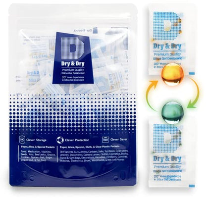 Dry & Dry 2 Gram [60 Packets] Orange Indicating Silica Gel Packets Desiccants Silica Packets - Rechargeable Moisture Absorbers for Food Storage, Electronics, 3D Filament & Safes - size: 2 Gram