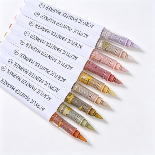 languo Acrylic Paint Markers, 9 Cocoa Brown Series Colors Acrylic Paint Pens, Soft Brush Tip Marker with Water Based Ink for Rock Painting, Wood, Glass, Fabric, DIY Art and Craft - color: Cocoa Brown Series
