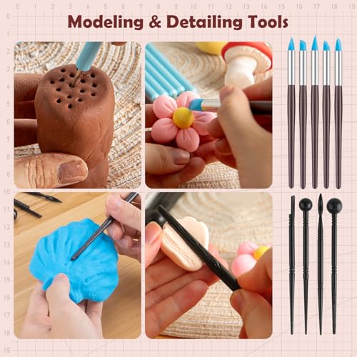 28PCS Ceramic & Pottery Modeling Tools, Clay Tools Sculpting, Polymer Tools Kit, Ceramics Tools Set, Air Dry Clay Tools for Carving, Molding, Pottery Wheel, Crafting Supplies, Pros, Beginners, Adults - color: 28PCS