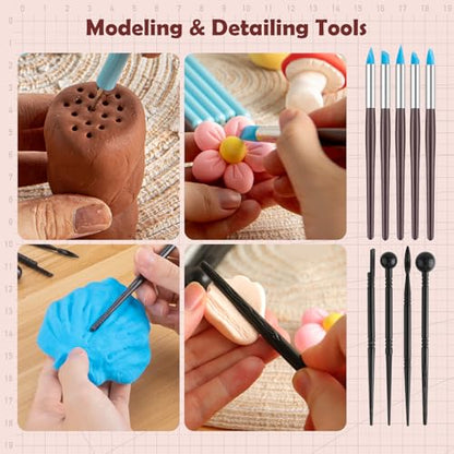 28PCS Ceramic & Pottery Modeling Tools, Clay Tools Sculpting, Polymer Tools Kit, Ceramics Tools Set, Air Dry Clay Tools for Carving, Molding, Pottery Wheel, Crafting Supplies, Pros, Beginners, Adults - color: 28PCS
