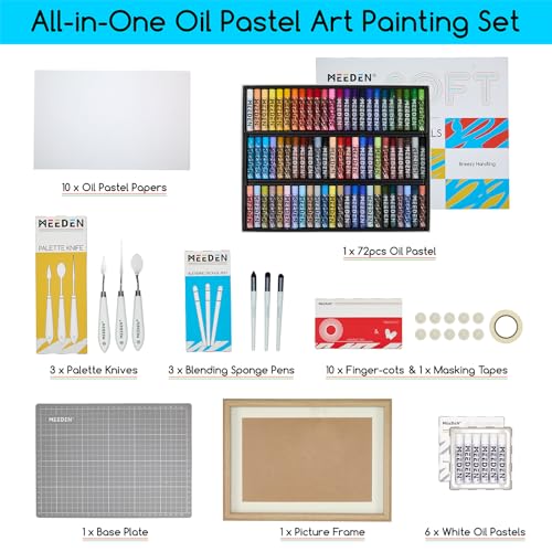 MEEDEN Soft Oil Pastels Set: 102Pcs Oil Pastel Kit with 72 Colors & 6 White Pastel - All in One Oil Crayons with Paper, Palette Knife, Masking Tape - Art Supplies for Artists Beginners Adult Christmas