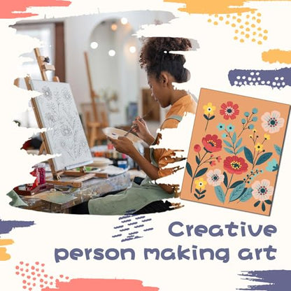 Sherr 108 Pcs 12 Set Flower Sip and Paint Kit for Adults 8''x10'' Pre Drawn Canvas to Paint DIY Acrylic Painting Kit Pre Printed Canvas for Date Night Mother's Day Party Team Building - style: Flower