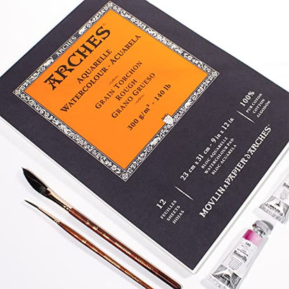 Arches Watercolor Paper 140 lb. Rough 12 Sheet Pad 9x12" - size: 9"x12", style: Rough