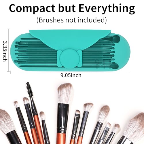 Travel Makeup Brush Holder with Cleaning Pad -Silicone Brush Organizer Case, Magnetic Closure Waterproof Cosmetic Bag for Easy Storage & On-the-Go Cleaning (9.05 Inch) - color: Ocean Blue