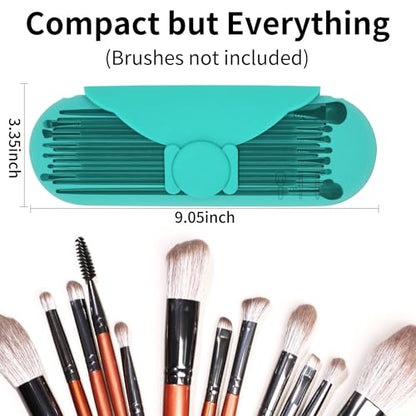 Travel Makeup Brush Holder with Cleaning Pad -Silicone Brush Organizer Case, Magnetic Closure Waterproof Cosmetic Bag for Easy Storage & On-the-Go Cleaning (9.05 Inch) - color: Ocean Blue