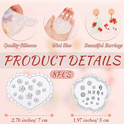 Zeyune 8 Pcs Polymer Clay Molds, Silicone Mini Flower Bows Alphabet Cutters for Earring Jewelry Making, Small Rose Daisy Leaf Letter Clay Mold Kit(Vivid) - style: Vivid