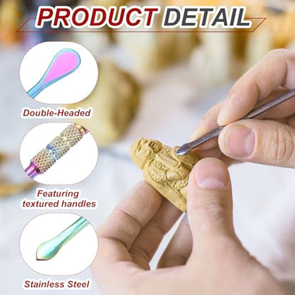 MECCANIXITY 3 Pcs Wax Carving Tools Stainless Steel 4.6 Inch Double-Headed Wax Carving Sculpting Tools for Modeling Sculpting Shaping, AB - color: AB Color