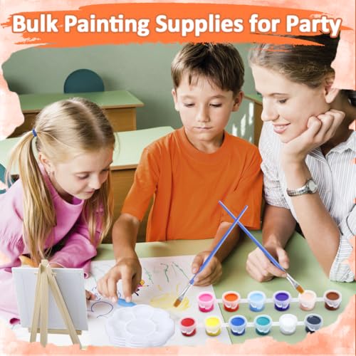 24 Set Canvas and Easel for Painting, 24Pcs 6x6In Canvas Boards and Easel, 24Pcs 12 Colors Acrylic Paint Strips,48 Brushes,24 Palettes, Washable Acrylic Set for Crafts Painting Party Favors