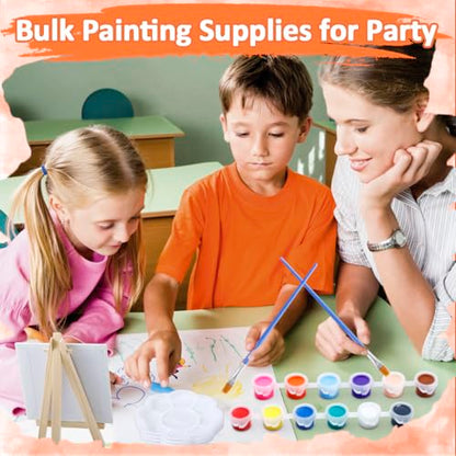 24 Set Canvas and Easel for Painting, 24Pcs 6x6In Canvas Boards and Easel, 24Pcs 12 Colors Acrylic Paint Strips,48 Brushes,24 Palettes, Washable Acrylic Set for Crafts Painting Party Favors