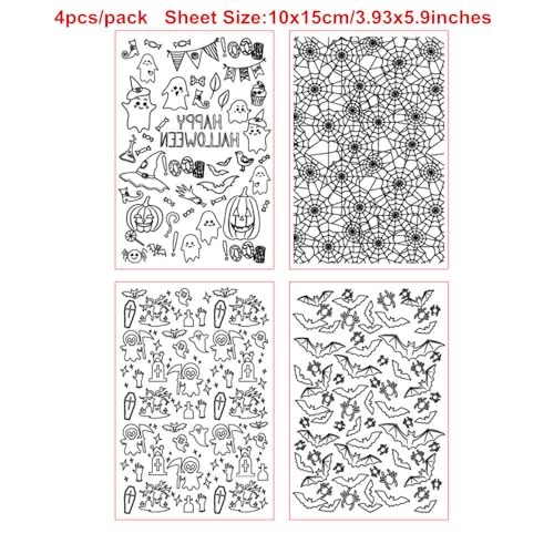 Halloween Polymer Clay Texture Sheets for Earring Jewerly Making,Spider Web Ghost Bat Texture Mat for Polymer Clay Projects Polymer Clay Earrings Tools，4pcs/Pack