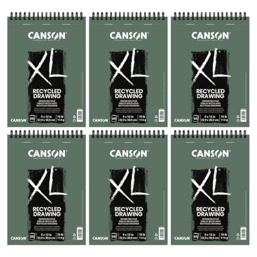 Canson XL Series Recycled Drawing Paper Pad, 9" x 12", White, 70 lb. (114gsm), Ideal for Dry Media, 60 Sheets/Pad, Case of 6 Pads, 360 Sheets Total - size: 9x12 (6-Pack)