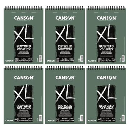 Canson XL Series Recycled Drawing Paper Pad, 9" x 12", White, 70 lb. (114gsm), Ideal for Dry Media, 60 Sheets/Pad, Case of 6 Pads, 360 Sheets Total - size: 9x12 (6-Pack)