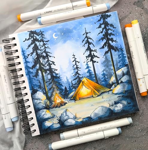 Ohuhu Double-Sided Marker Pad Art Sketchbook Bleedproof - 8.3"x8.3" Square Paper Size - 90 LB/150 GSM Smooth Drawing Paper - 60 Sheets/120 Pages, Spiral Bound Sketching Book for Alcohol Markers - size: 8.3" x 8.3"