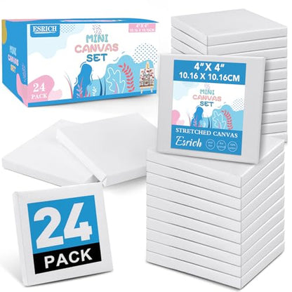 ESRICH Mini Canvases for Painting,4x4In Canvas in Bulk 24Pack, 2/5In Profile Small Square Canvas, Blank Canvases are Great for School Projects and Kids Birthday Parties, Home Decor Project. - size: 4x4in-24 Packs