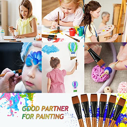 Meanplan 6 Pcs Flat Paint Brushes Bulk 1 Inch Paint Brushes for Acrylic Painting Watercolor Acrylic Synthetic Nylon Craft Artist Brush for Oil Fine Crafts Face Body Art Painting(6 Pcs)