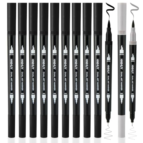 Black Markers for Drawing - Brush Pens for Artists, 12 Pack | Dual Brush Pens Black Fine & Brush Markers for Art Drawing, Sketching, Outlining, Manga, Calligraphy Pens - color: Black
