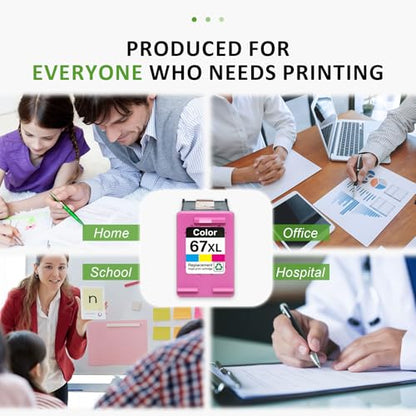 67XL High Yield Black Ink Cartridge Replacement for HP 67 XL, Compatible with DeskJet 2700/2755e/4155e and Envy 6055e/6455e Series (1 Tri-Color) - size: 67XL 1 T