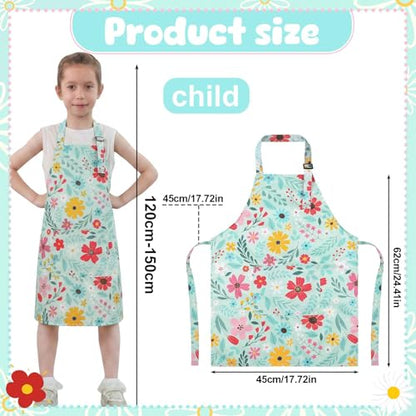 2 Pack Kids Apron, Cute Cooking Aprons, Waterproof Art Apron with Pockets, Toddler Painting Artist Apron Adjustable - color: Daisies and Flowers, size: 45*62cm