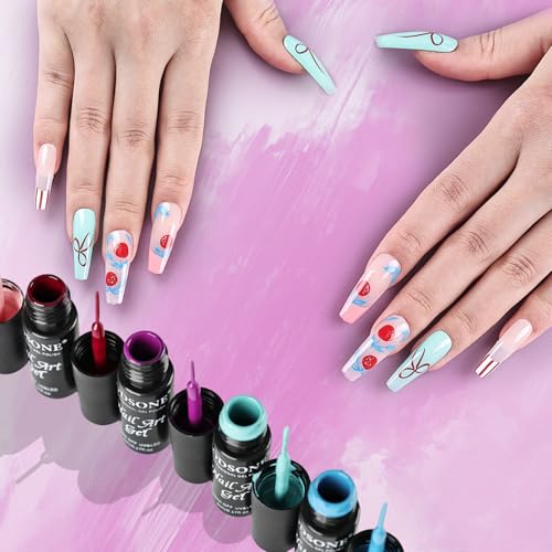 JODSONE Gel Polish Nail Art Gel Liner Set 20 Colors Red Pink Blue Purple with Thin Brush Need U V Lamp Cured Gift for Girls at Home Salon Design - color: LB01-LB20