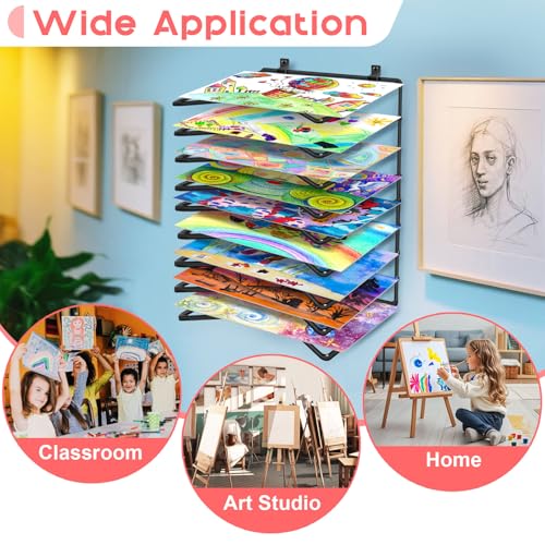 Vowcarol 2 Pack Art Drying Rack for Classroom, 9 Shelves Paint Drying Racks Wall Mount and Desktop Stand