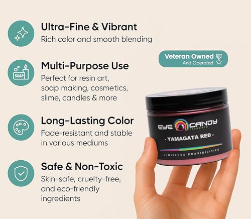 Eye Candy Pigments Premium True Red Mica Powder - Yamagata Red (50gr) - for Epoxy, Resin, Soap, Paint, Woodworking, Acrylic Pouring, Bath Bombs, Fishing Lures - DIY Arts and Crafts Additive - color: Yamagata Red