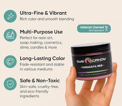 Eye Candy Pigments Premium True Red Mica Powder - Yamagata Red (50gr) - for Epoxy, Resin, Soap, Paint, Woodworking, Acrylic Pouring, Bath Bombs, Fishing Lures - DIY Arts and Crafts Additive - color: Yamagata Red